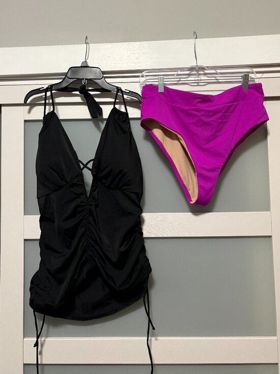 Swimsuits For All Other - Swimsuits for All Ladies Halter Tankini Bathing Suit set sz 16 Black Fucshia NEW